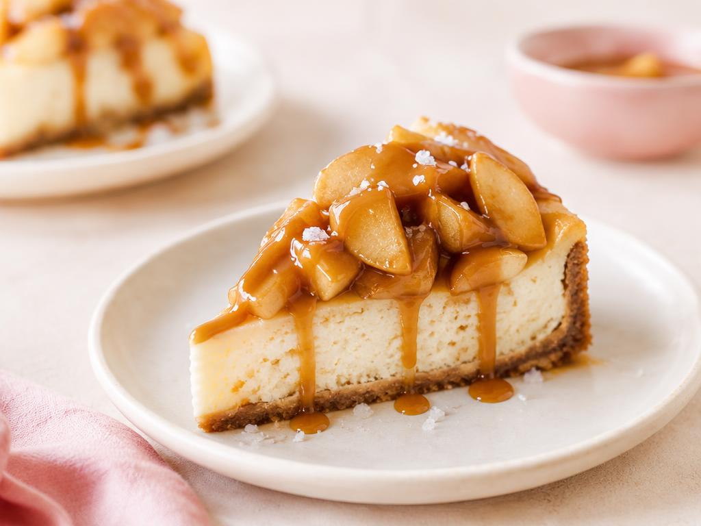 Kremni jabolčni cheesecake s slano karamelo