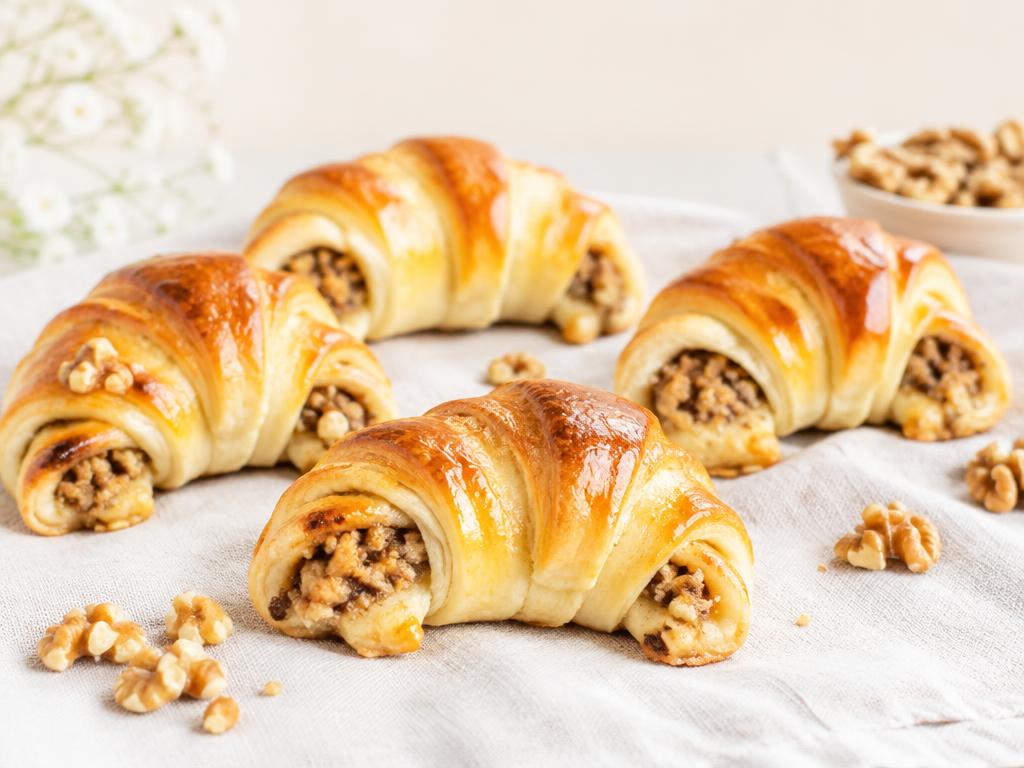 Puhasti kvašeni rogljički z orehovim nadevom
